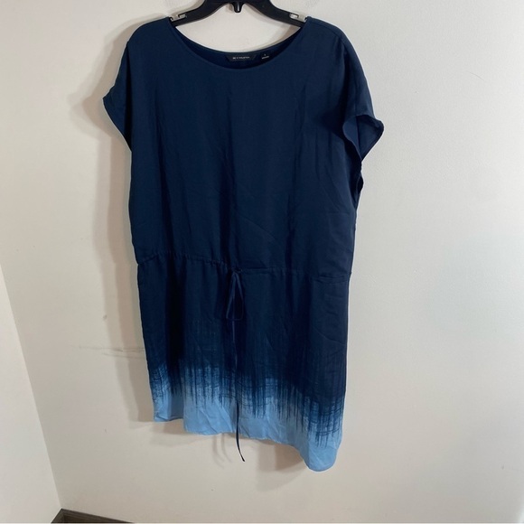 H By Halston Ombré Shirt Dress Sz Large Short Sleeve String Waist Tie Blue - Picture 2 of 7